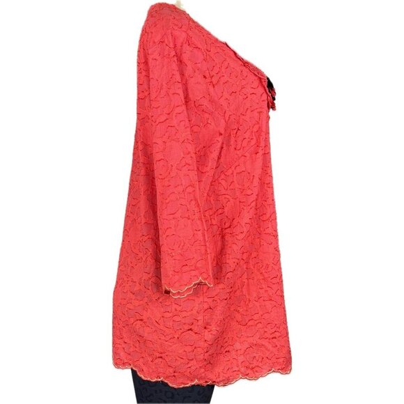 Denim 24/7 12W Orange Embroidered Detail Crew Beaded Fringe 3/4 Sleeve Blouse - Picture 3 of 6